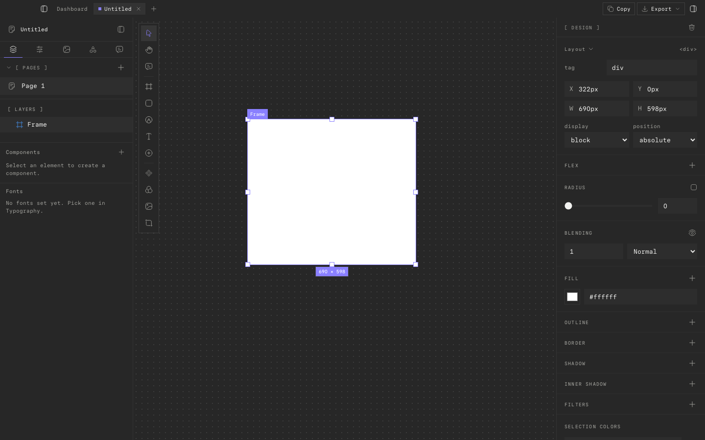 Forma with a selected, drawn white frame