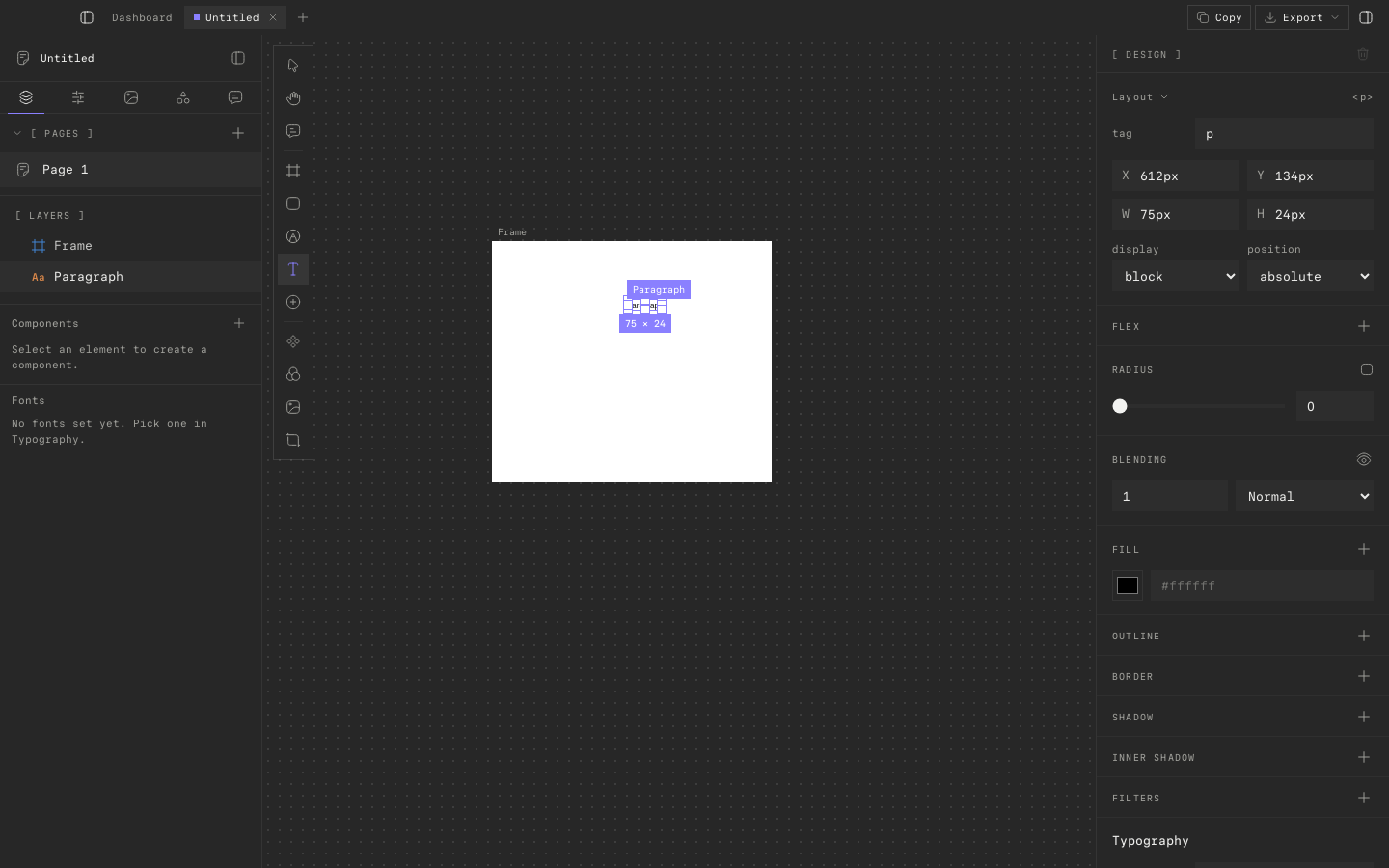 Forma canvas with frame and inserted paragraph